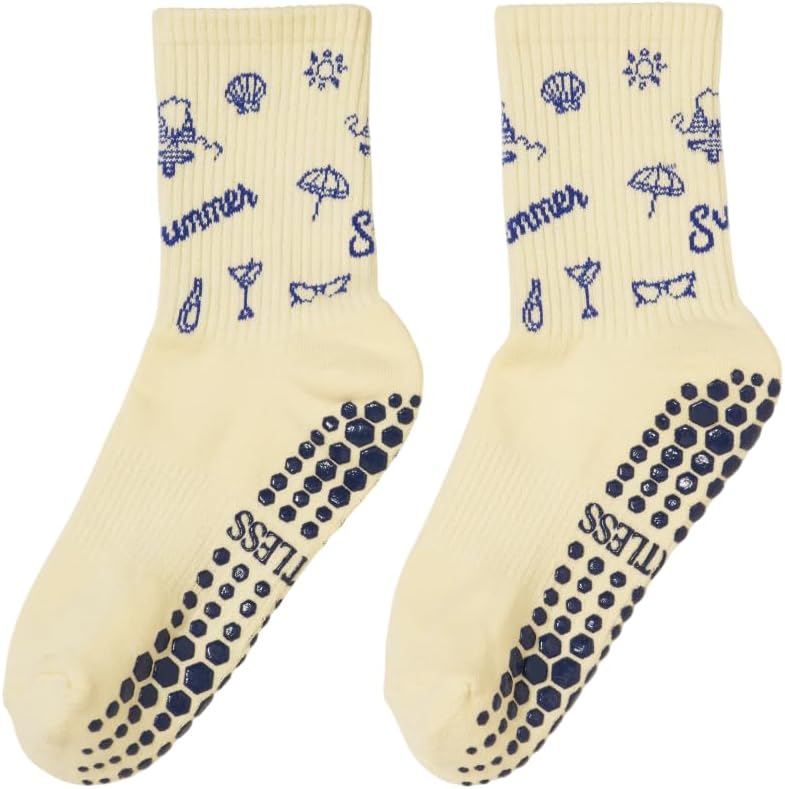 Shapes Studio Crew Half Calf Grip Socks, Cutest Fruits Pilates Socks, Ruffle socks, Non-Slip, Barre Yoga Fitness - Image 1